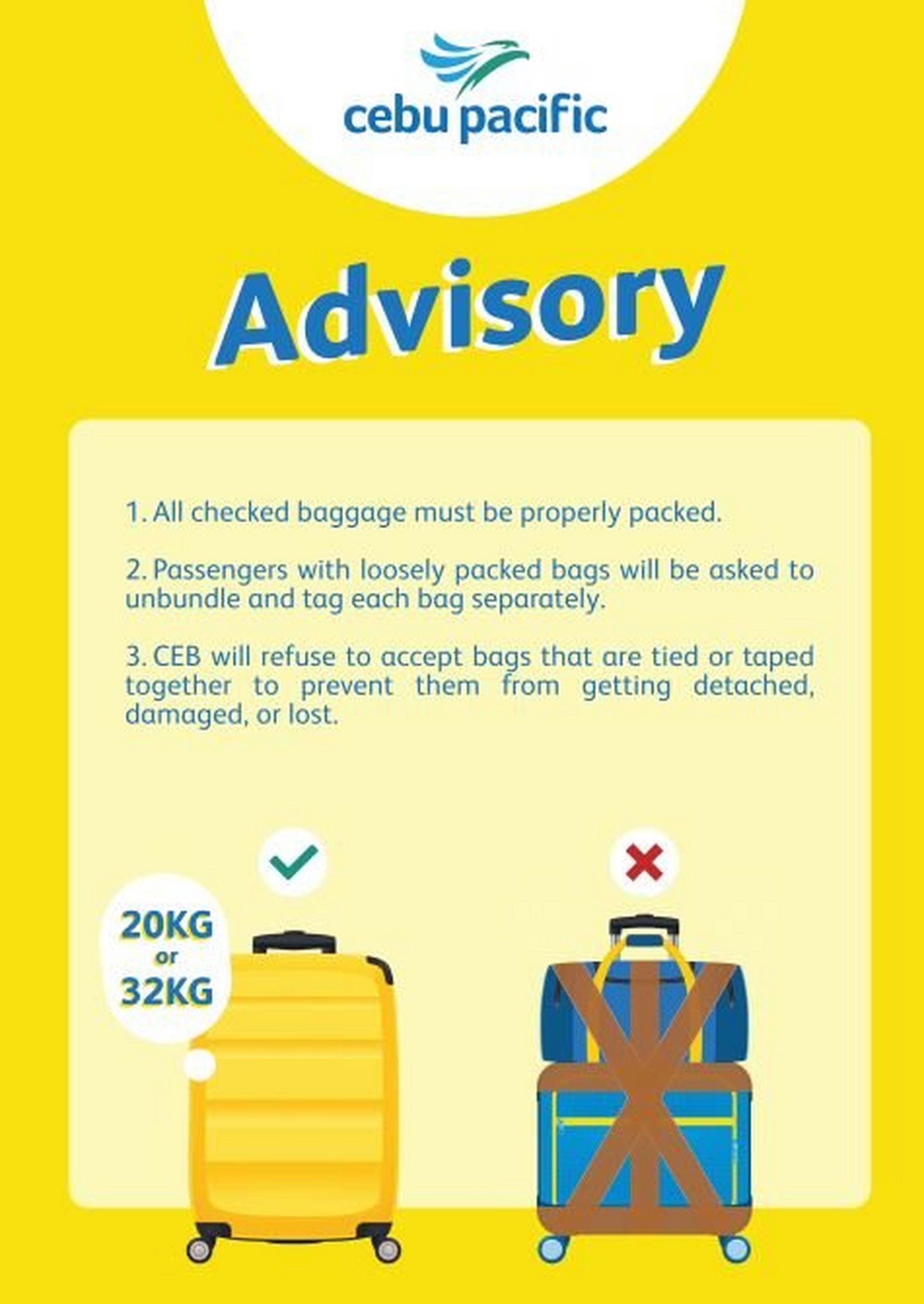 Cebu pacific check in baggage restrictions on sale